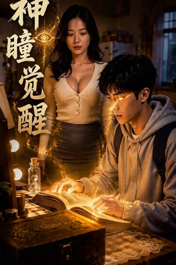 少年在书桌前眼睛发光的玄幻短剧竖版海报
