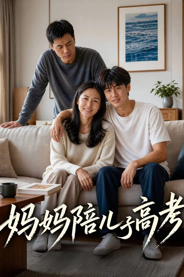 一家人坐在客厅沙发上的短剧竖版海报